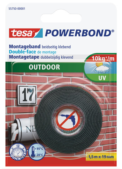 Tesa 55750 - Montageband - Schwarz - 1,5 m - Outdoor - Mauerziegel - Metall - Kunststoff - Stein - 0,1 kg/cm