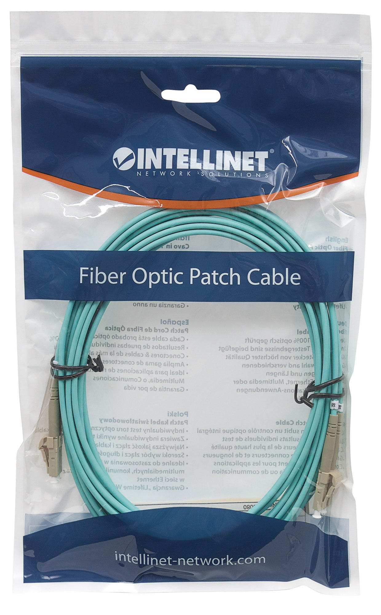 Intellinet Fibre Optic Patch Cable, OM3, LC/LC, 2m, Aqua, Duplex, Multimode, 50/125 Âµm, LSZH, Fiber, Lifetime Warranty, Polybag - Patch-Kabel - LC Multi-Mode (M)