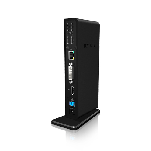 ICY BOX | Multi-Dockingstation für PC/Notebook, 2x Video (HDMI+DVI), 1x GigabitLAN, Audio (IN/OUT), 2x USB 3.2 Gen 1, 4x USB 2.0 | black