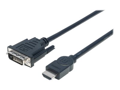 Manhattan HDMI to DVI-D 24+1 Cable, 3m, Male to Male, Dual Link, Compatible with DVD-D, Black, Lifetime Warranty, Polybag - Videokabel - Dual Link - HDMI (M)