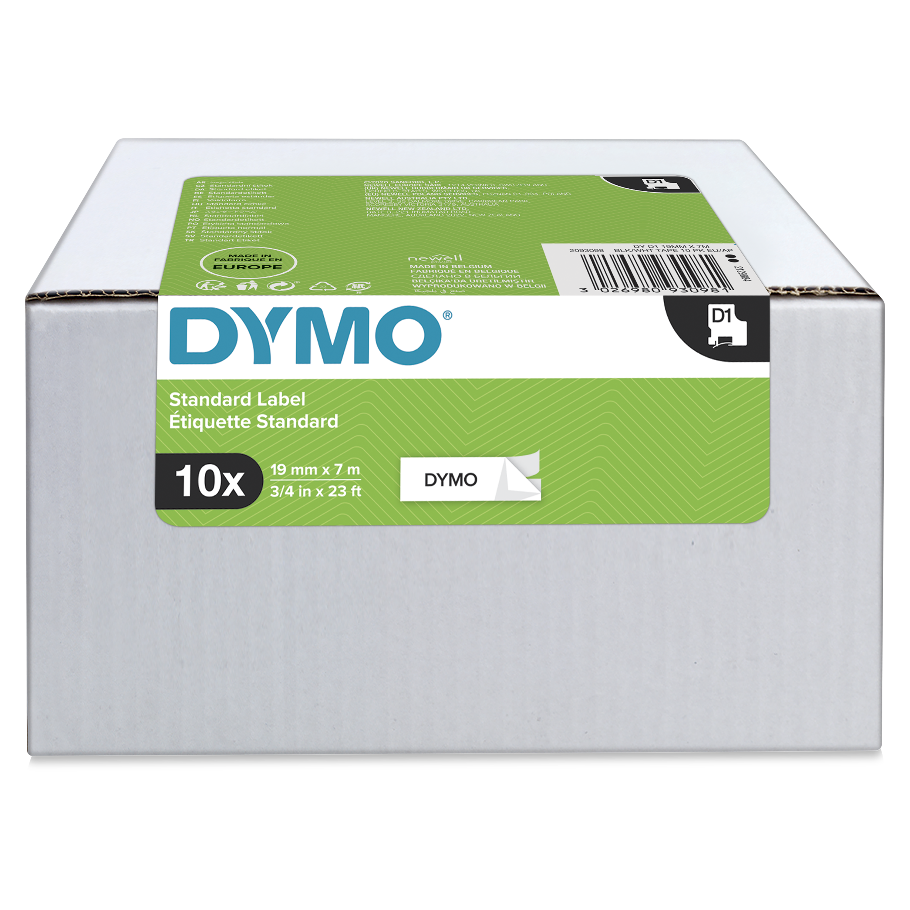 DYMO | Original D1-Schriftband für LabelManager | 10er Vorteilspack | Polyester | wieder ablösbar | schwarz auf weiß | 19mm x 7m