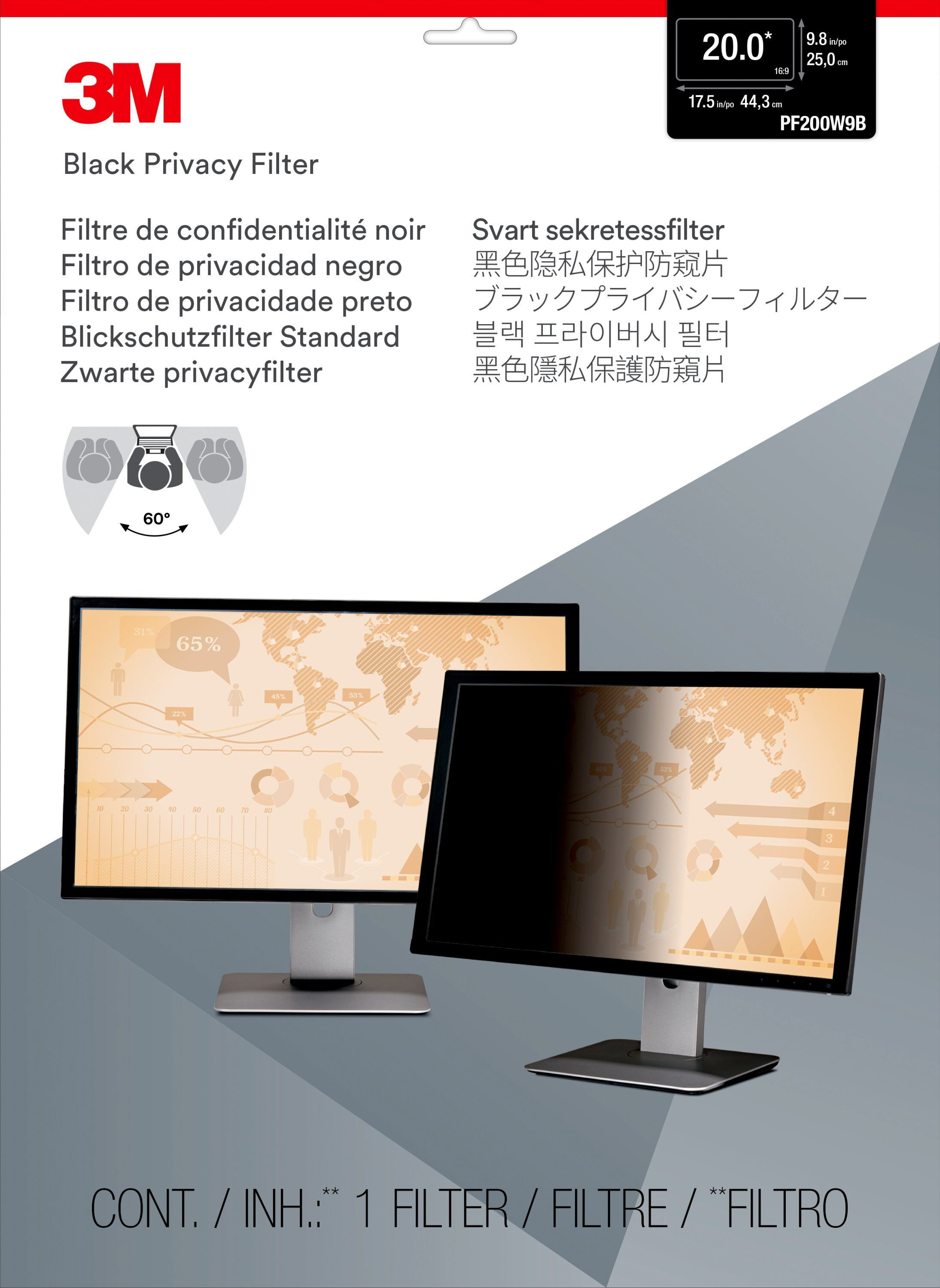 3M Blickschutzfilter für 20" Breitbild-Monitor - Blickschutzfilter für Bildschirme - 50,8 cm Breitbild (20" Breitbild)