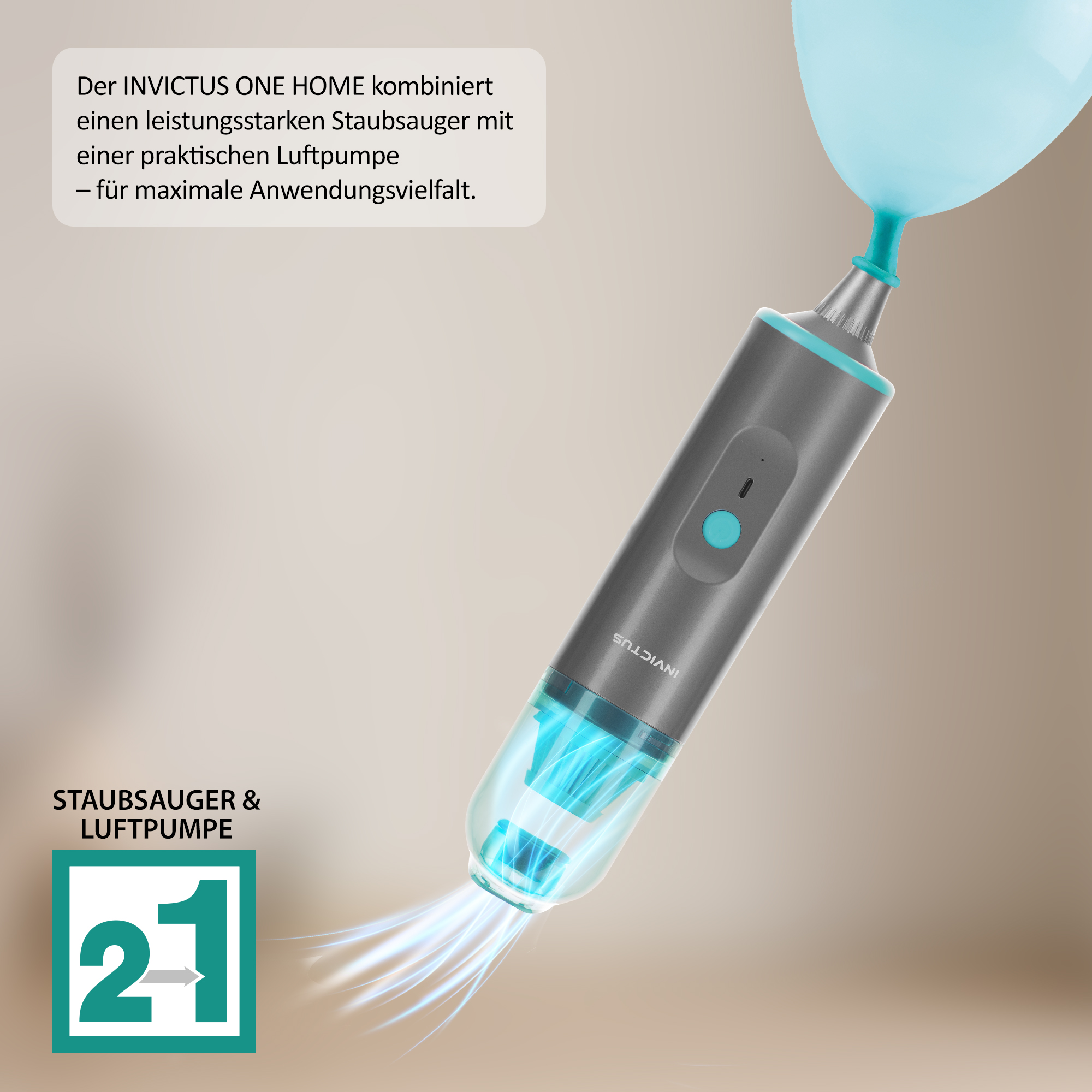 INVICTUS | ONE HOME 2in1 Handstaubsauger/Luftpumpe Set 8tlg.