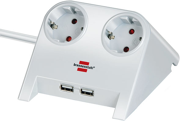 Tischsteckdose 2x 2-USB Ports 2100mA weiß
