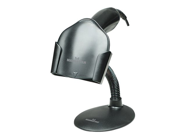 Manhattan Handheld Barcode Scanner Stand, Gooseneck with base, suitable for table mount or wall mountable, Black, Box