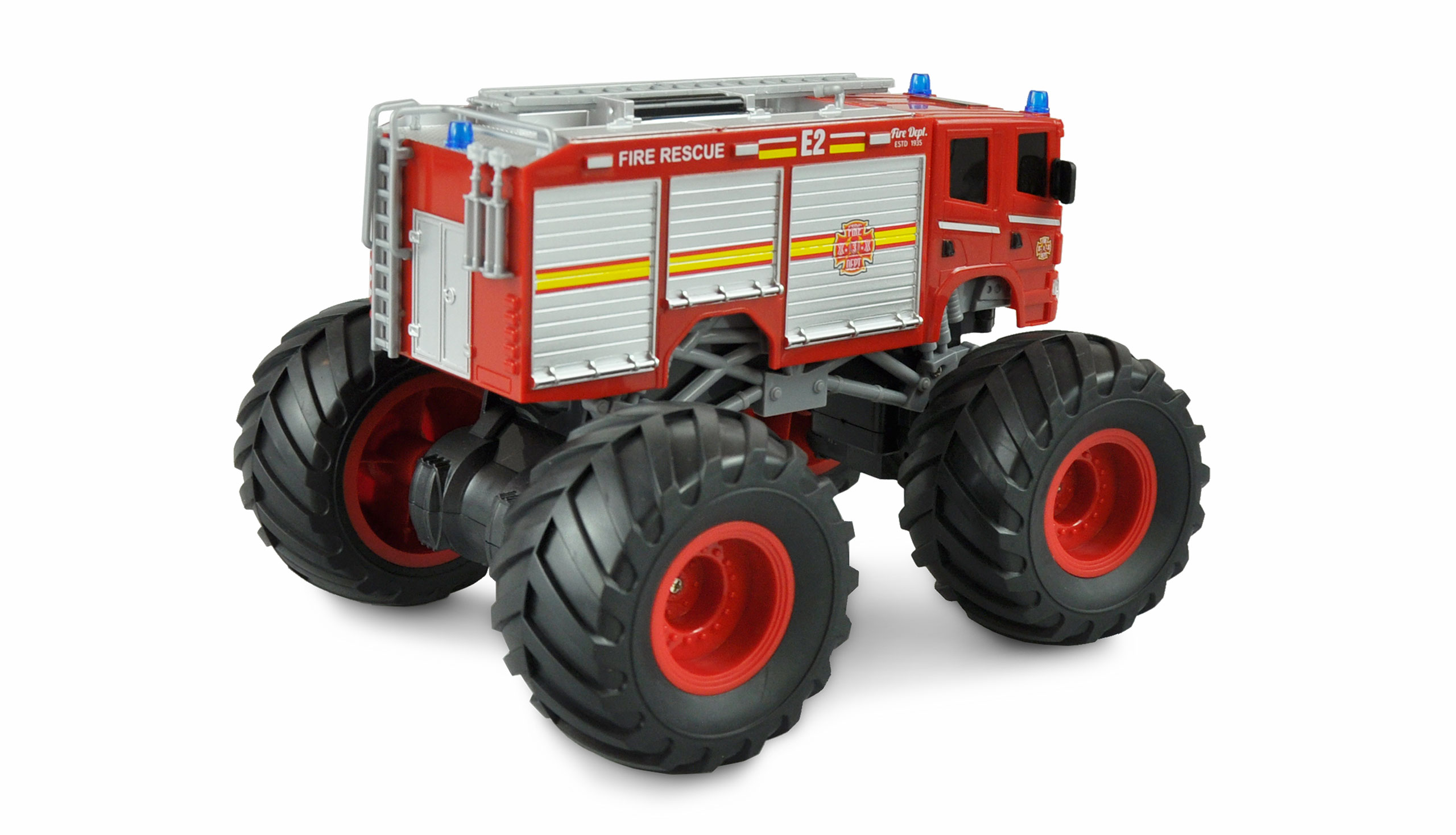 Amewi | Monster Feuerwehr Truck 1:18, RTR mit LED Beleuchtung & Sound - rot