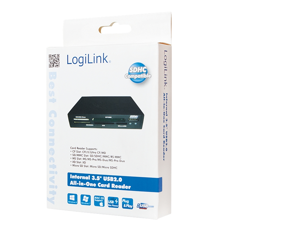 LogiLink Cardreader 3,5“ USB 2.0 All-in-1+USB - Kartenleser - All-in-one (CF I, CF II, MS, MS PRO, MMC, SD, MS Duo, xD, MS PRO Duo, RS-MMC, microSD, SDHC, microSDHC)