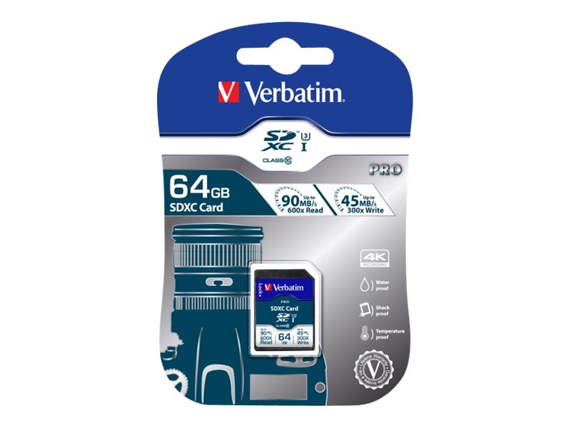Verbatim PRO - Flash-Speicherkarte - 64 GB - UHS Class 3 / Class10