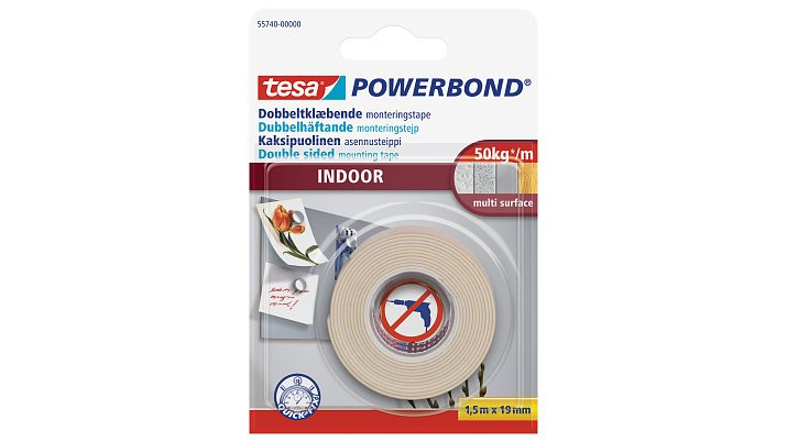 Tesa Powerbond INDOOR - Montageband - Weiß - 1,5 m - Indoor - Putz - Kunststoff - Holz - 5 kg/cm