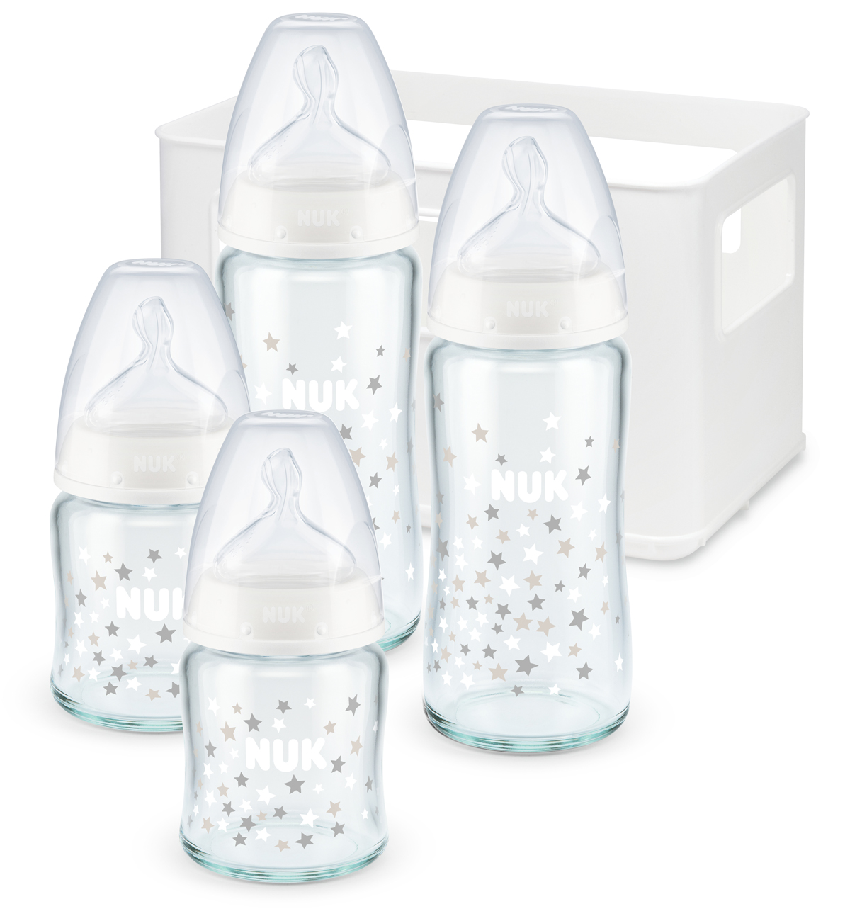 NUK First Choice+ Glasflaschen Set Silikon 0-6 M. weiß