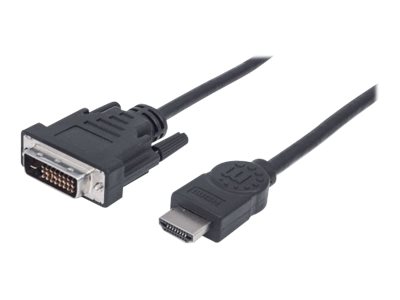 Manhattan HDMI to DVI-D 24+1 Cable, 1.8m, Male to Male, Dual Link, Compatible with DVD-D, Black, Lifetime Warranty, Polybag - Videokabel - Dual Link - HDMI (M)