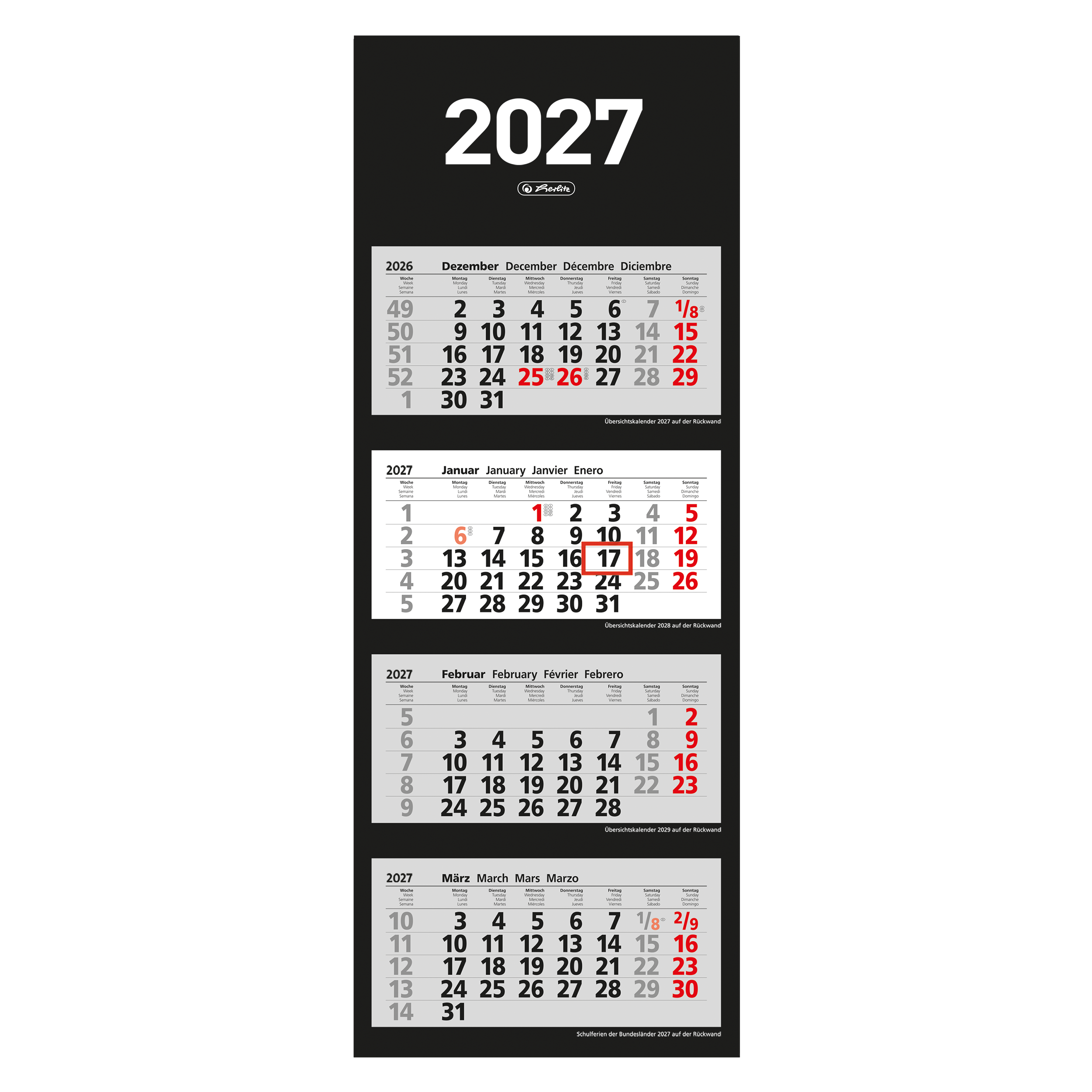 4-Monats-Wandkalender 2027