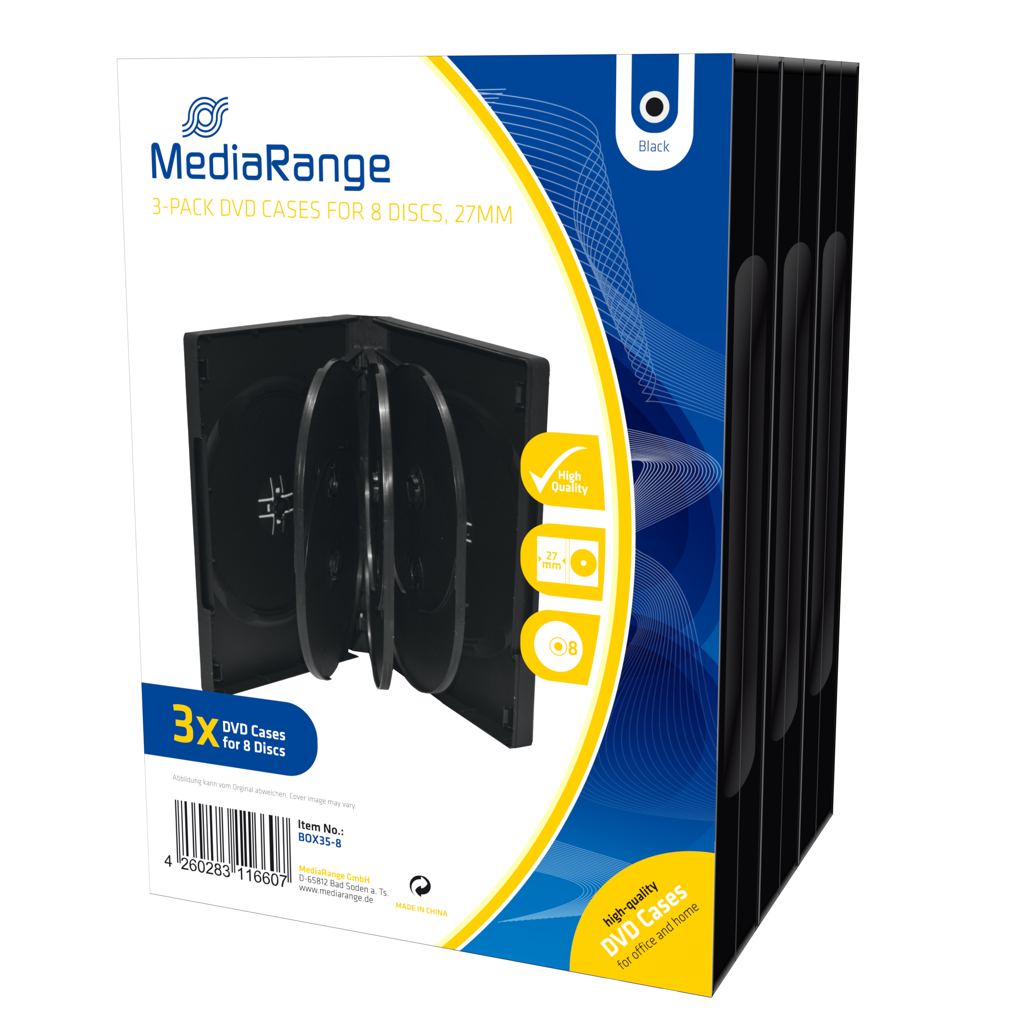 BOX35-8 - Schmuckschatulle - 8 Disks - Schwarz - Kunststoff - 120 mm - Staubresistent - Kratzresistent