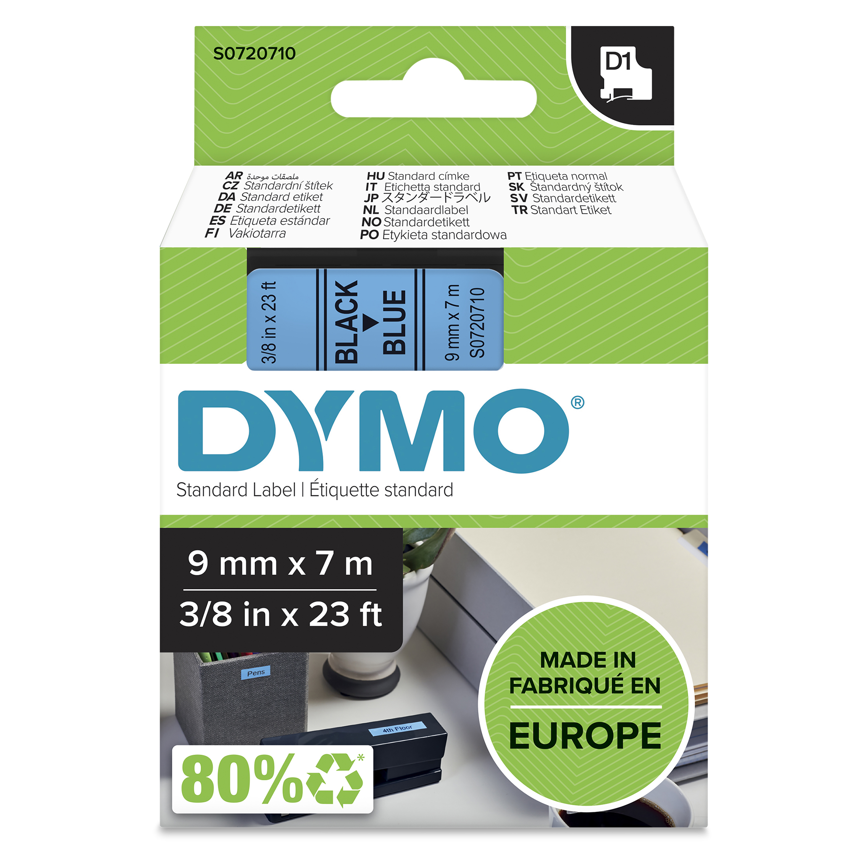 DYMO | Original D1-Schriftband für LabelManager | Polyester | wieder ablösbar | schwarz auf blau | 9mmx7m