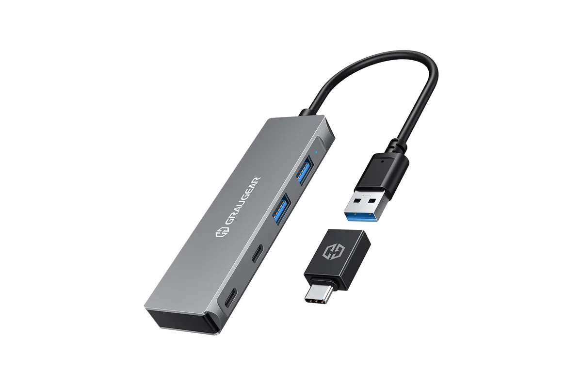 USB-Hub 4-Port | 2x USB-C | 2x USB-A | USB 3.2 Gen 1 | 5 Gbit/s | Aluminium