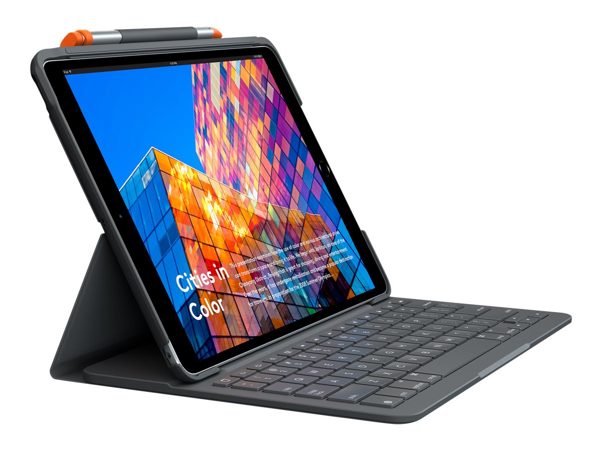 Logitech Slim Folio - Tastatur und Foliohülle - Bluetooth - QWERTZ - Deutsch - Graphite - für Apple 10.2-inch iPad (7. Generation, 8. Generation)