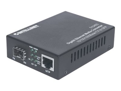 Intellinet Gigabit Ethernet auf SFP-Medienkonverter, 10/100/1000Base-TX auf SFP-Slot, leer - Medienkonverter - GigE - 10Base-T, 100Base-TX, 1000Base-T - RJ-45 / SFP (mini-GBIC)